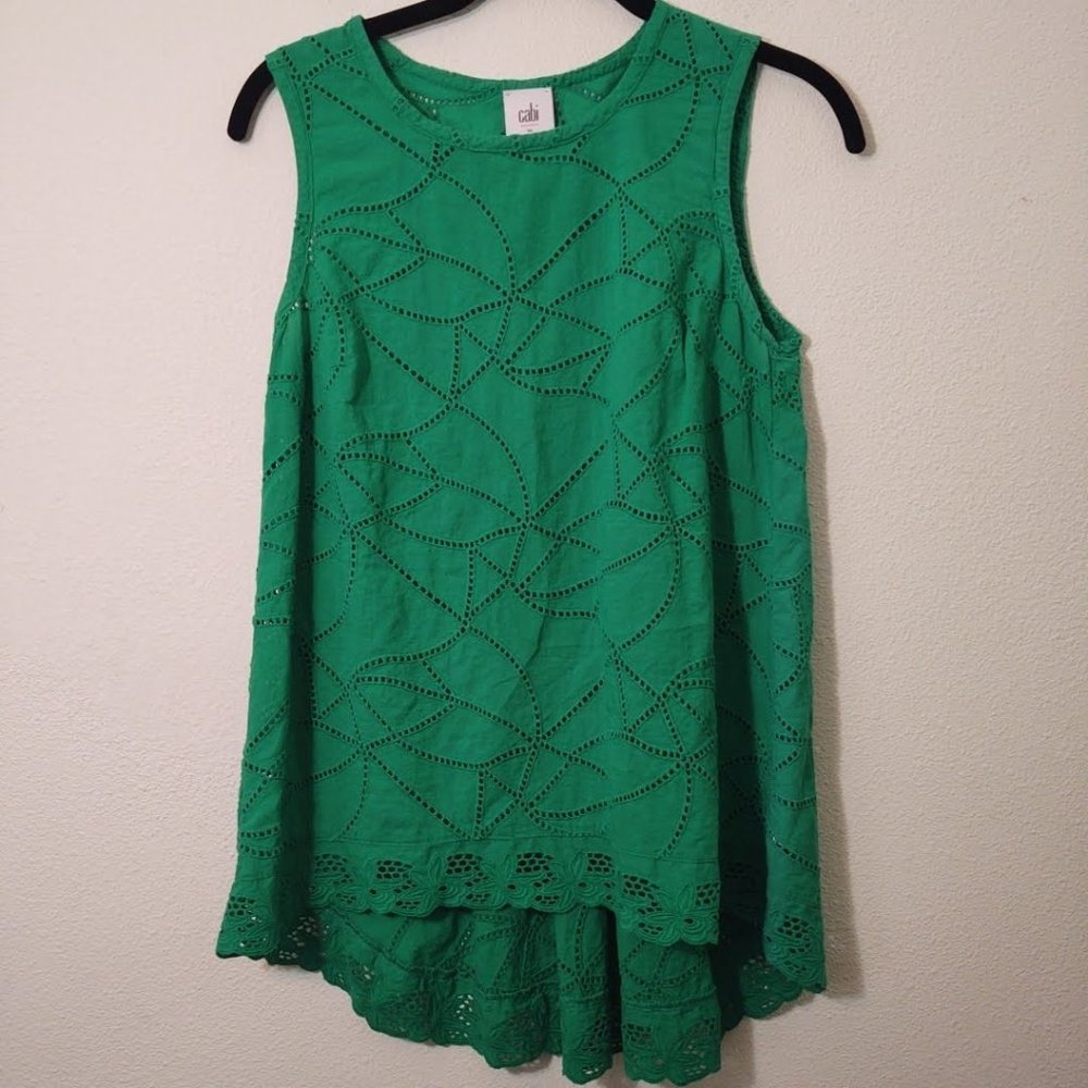 CAbi #5036 Gemma Green Eyelet Summer Tank XS